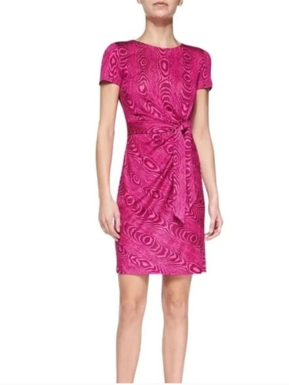 Diane von Furstenberg Hot Pink Zoe Dress Mock Wrap Wood Grain Print sz S Belt